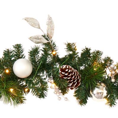 Image showing  9 ft. Ornament and Pine Cone Artificial Christmas Garland with Clear LED Lights