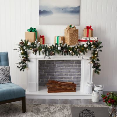 Image showing  9 ft. Ornament and Pine Cone Artificial Christmas Garland with Clear LED Lights