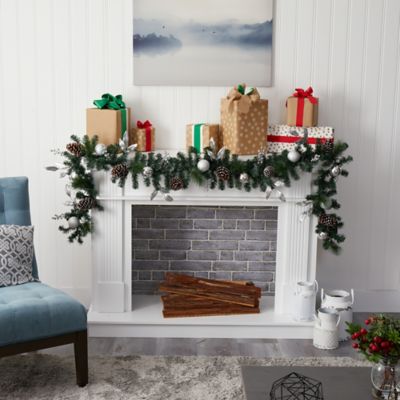 Image showing 5 th Nearly Natural 9 ft. Ornament and Pine Cone Artificial Christmas Garland with Clear LED Lights