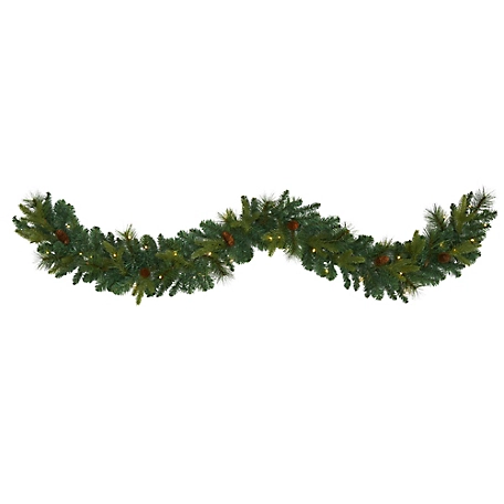 Nearly Natural 6 ft. Mixed Pine and Pine Cone Artificial Garland with 35 Clear LED Lights