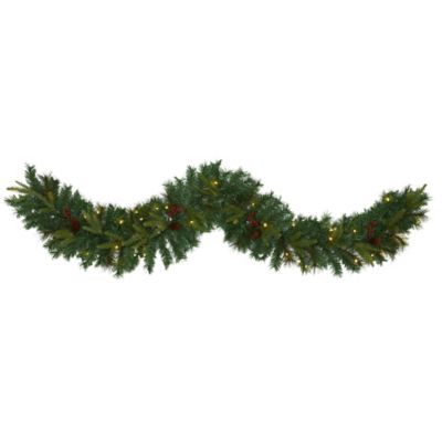 Nearly Natural 6 ft. Mixed Pine Artificial Christmas Garland with 35 Clear LED Lights, Berries and Pine Cones