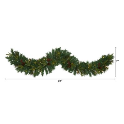 Image showing  6 ft. Pre-Lit Mixed Pine Artificial Christmas Garland with 35 Clear LED Lights, Berries and Pine Cones