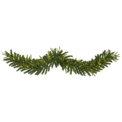 Nearly Natural 6 ft. Green Pine Artificial Christmas Garland with 35 Clear LED Lights