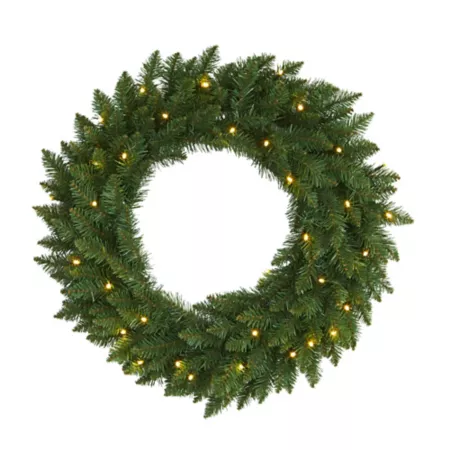 Nearly Natural 24" Pre-Lit Green Pine Artificial Christmas Wreath with Clear LED Lights Artificial Christmas Wreaths