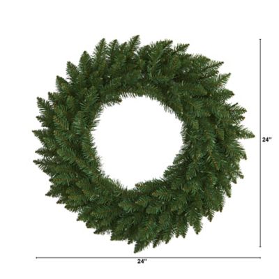 Image showing  24 in. Pre-Lit Green Pine Artificial Christmas Wreath, Clear LED Lights
