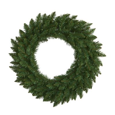 Image showing  24 in. Pre-Lit Green Pine Artificial Christmas Wreath, Clear LED Lights
