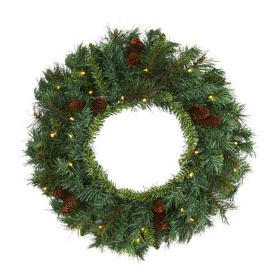 Nearly Natural 20 in. Mixed Pine and Pine Cone Artificial Christmas Wreath with Clear LED Lights