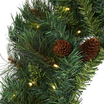 Image showing  20 in. Pre-Lit Mixed Pine Artificial Christmas Wreath with Pine Cones, Clear LED Lights