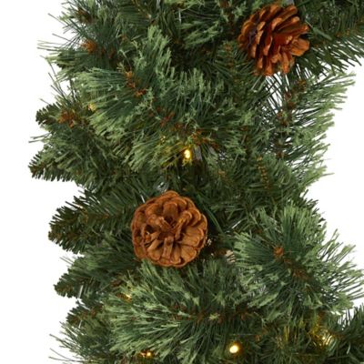 Image showing  24 in. White Mountain Pine Artificial Christmas Wreath with LED Lights and Pine Cones