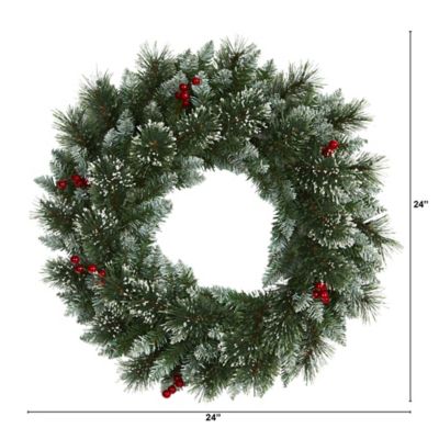 Image showing  24 in. Pre-Lit Frosted Swiss Pine Artificial Wreath with Berries, Clear LED Lights