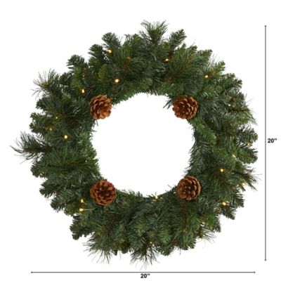 Image showing  20 in. Pre-Lit Pine Artificial Christmas Wreath with Pine Cones