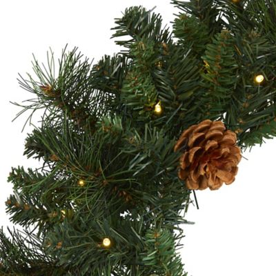 Image showing  20 in. Pre-Lit Pine Artificial Christmas Wreath with Pine Cones
