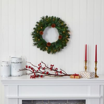 Image showing  20 in. Pre-Lit Pine Artificial Christmas Wreath with Pine Cones