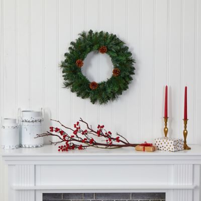 Image showing  20 in. Pre-Lit Pine Artificial Christmas Wreath with Pine Cones