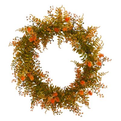 Nearly Natural 21 in. Autumn Fern Artificial Wreath