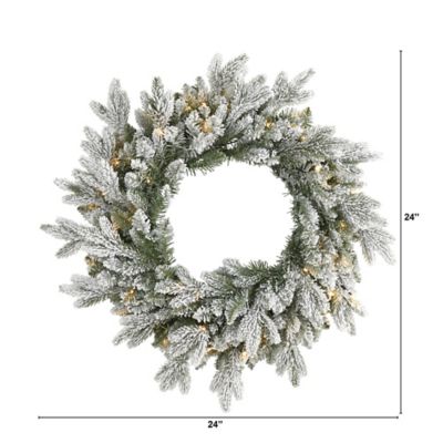 Image showing  24 in. Flocked Artificial Christmas Wreath with LED Lights