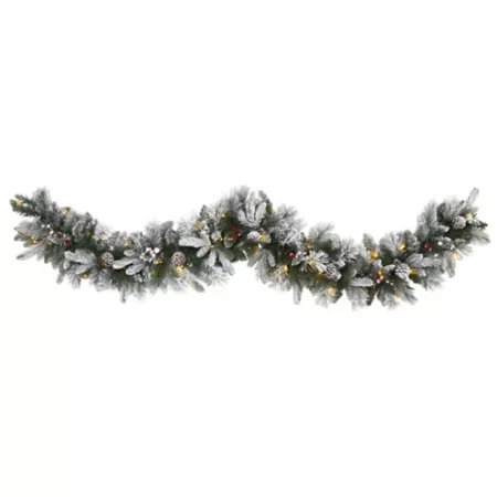 Nearly Natural 6' Flocked Mixed Pine Pre-Lit Artificial Christmas Garland with LED Lights Pine Cones and Berries Artificial Christmas Garlands