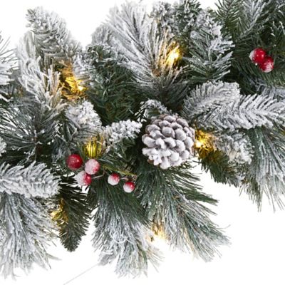 Image showing  6 ft. Pre-Lit Flocked Mixed Pine Artificial Christmas Garland with LED Lights, Pine Cones and Berries