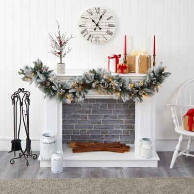 Image showing  6 ft. Pre-Lit Flocked Mixed Pine Artificial Christmas Garland with LED Lights, Pine Cones and Berries