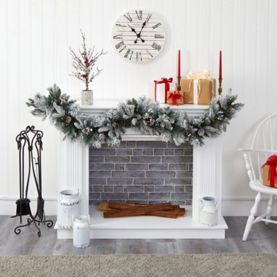 Image showing  6 ft. Pre-Lit Flocked Mixed Pine Artificial Christmas Garland with LED Lights, Pine Cones and Berries