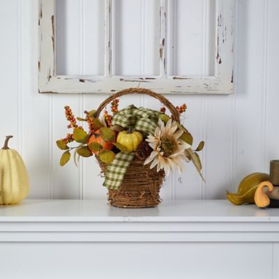 Image showing  16 in. Fall Pumpkin, Gourds and Berries Artificial Autumn Arrangement