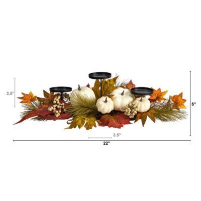 Image showing  22 in. Artificial Fall Pumpkin and Maple Leaf Autumn Candelabrum