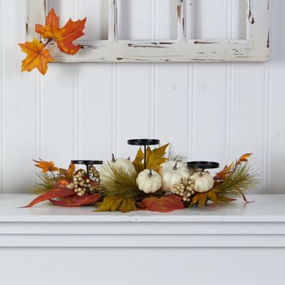 Image showing  22 in. Artificial Fall Pumpkin and Maple Leaf Autumn Candelabrum