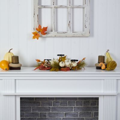 Image showing  22 in. Artificial Fall Pumpkin and Maple Leaf Autumn Candelabrum