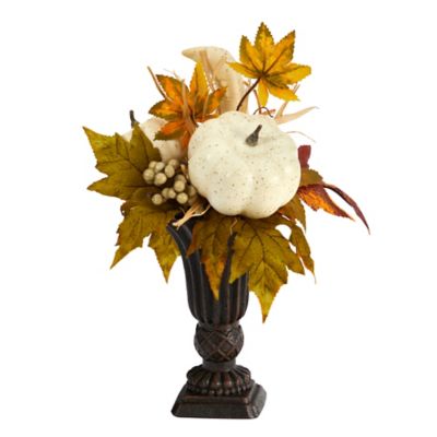 Nearly Natural 13 in. Fall Pumpkin and Berries Artificial Autumn Arrangement in Decorative Urn