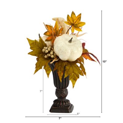 Image showing  13 in. Fall Pumpkin and Berries Artificial Autumn Arrangement in Decorative Urn