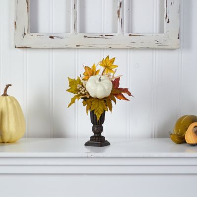 Image showing  13 in. Fall Pumpkin and Berries Artificial Autumn Arrangement in Decorative Urn
