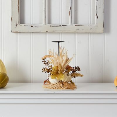 Image showing  12 in. Autumn Harvest and Pumpkin Fall Candle Holder
