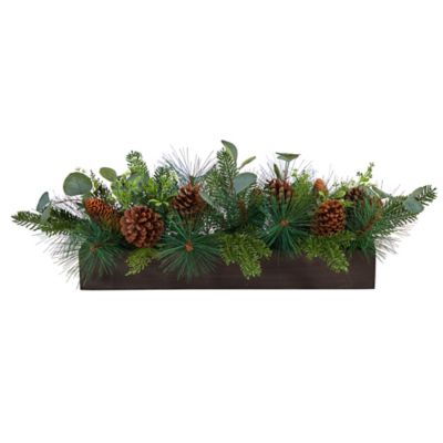 Nearly Natural 30 in. Evergreen Pine and Pine Cone Artificial Christmas Centerpiece Arrangement