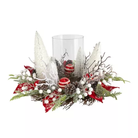 Nearly Natural 15 in Artificial Christmas Arrangement with Illuminated Forest Candle Holder for the Holidays Artificial Plants & Flowers