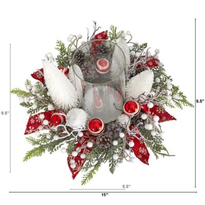 Image showing  15 in. Holiday Lighted Forest Candle Holder Table Christmas Artificial Arrangement