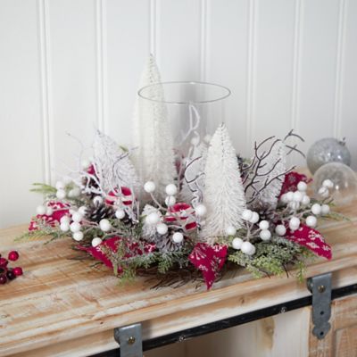 Image showing  15 in. Holiday Lighted Forest Candle Holder Table Christmas Artificial Arrangement