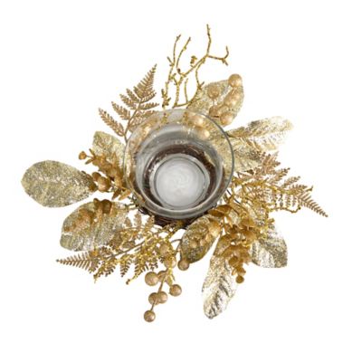 Nearly Natural 10 in. Golden Artificial Christmas Candelabrum, A1841