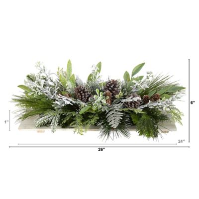 Image showing  26 in. Flocked Artificial Christmas Arrangement on Cutting Board