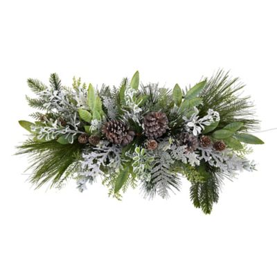 Image showing  26 in. Flocked Artificial Christmas Arrangement on Cutting Board