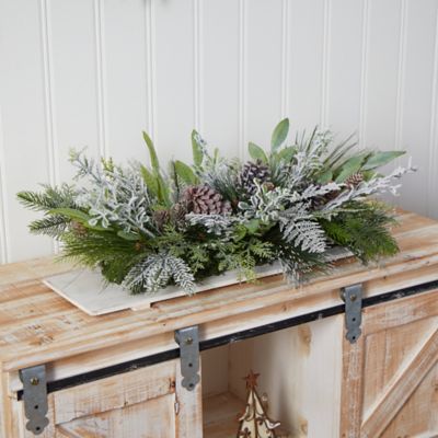 Image showing  26 in. Flocked Artificial Christmas Arrangement on Cutting Board