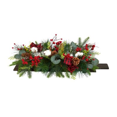Nearly Natural 24 in. Christmas Artificial Arrangement Cutting Board Wall Decor or Table Arrangement