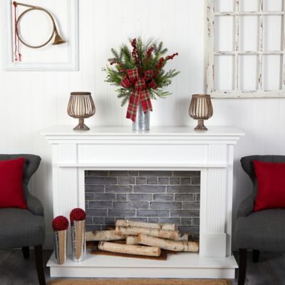 Image showing  28 in. Artificial Christmas Arrangement with Berries and Plaid Bow