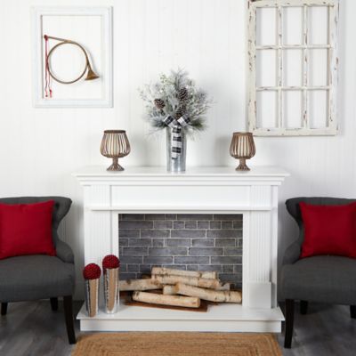 Image showing  28 in. Frosted Greenery and Pine Cone with Plaid Bow Artificial Christmas Arrangement in Decorative Tin