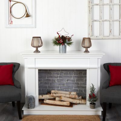 Image showing  17 in. Pine Cone and Berries Artificial Christmas Arrangement with Decorative Metal Vase and Wire Red Tree