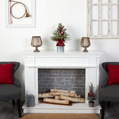Image showing  20 in. Holiday Winter Greenery, Pine Cone and Berries with Buffalo Plaid Bow Christmas Arrangement