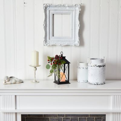 Image showing  12 in. Holiday Berries and Greenery Metal Lantern Artificial Table Christmas Arrangement with LED Candle