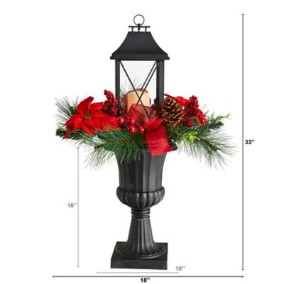Image showing  33 in. Holiday Christmas Berries and Poinsettia Candle Set in Decorative Urn