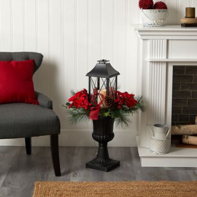 Image showing  33 in. Holiday Christmas Berries and Poinsettia Candle Set in Decorative Urn