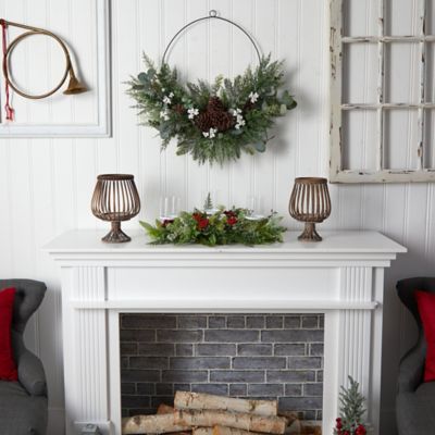 Image showing  20 in. Holiday Winter Greenery and Berries Triple Candle Holder Artificial Christmas Table Arrangement