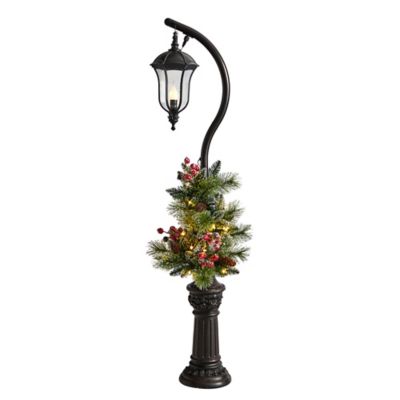 Nearly Natural 5 ft. Holiday Decorated Lamp Post with Artificial Christmas Greenery, 16 in. W